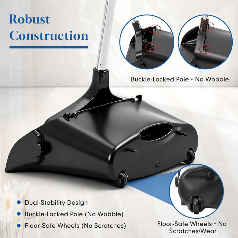 Maxcheck 2 Pcs 37 Inch Lobby Dust Pan Bulk Upright Lobby Dust Pan Plastic Commercial Dustpan with Long Handle Upright Standing Dustpan Heavy Duty for Office Home Indoor Outdoor Use (Black) - Image 5